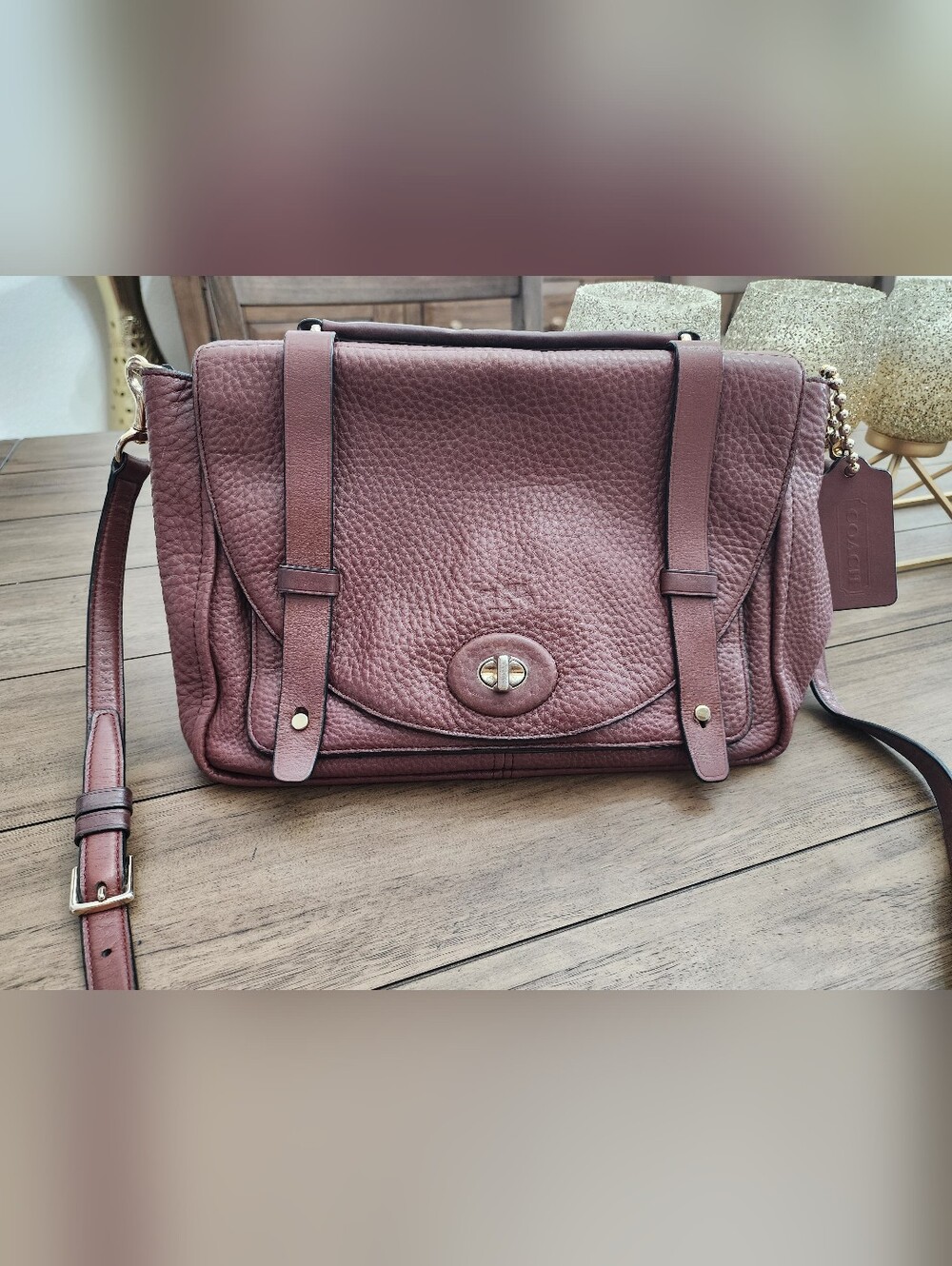 Coach Pebbled Leather Crossbody Bag in Wine Color (COA Included)